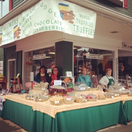 The lovely ladies at the Ligonier Sweet Shop, located on the southwest corner of the Diamond. The shop's awning protected us and all of the goodies from the rain during Fort Ligonier Days weekend. (Photo by Jennifer Sopko)